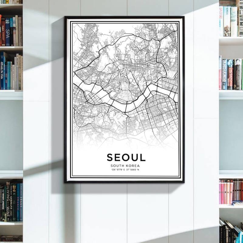 Latitude Longitude Seoul City Map Canvas Wall Art - Hot Like Kimchi