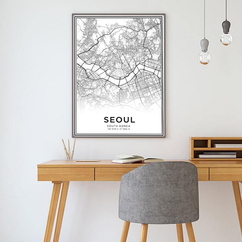 Latitude Longitude Seoul City Map Canvas Wall Art - Hot Like Kimchi