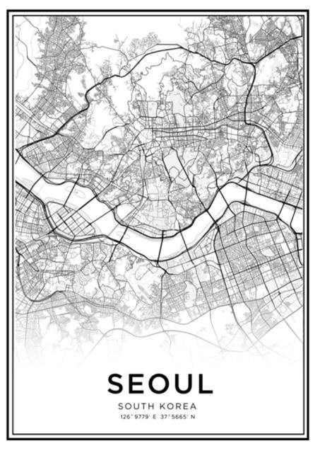 Latitude Longitude Seoul City Map Canvas Wall Art - Hot Like Kimchi