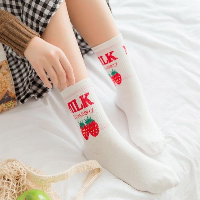 Fun Milk Flavor Design Crew Socks - Hot Like Kimchi