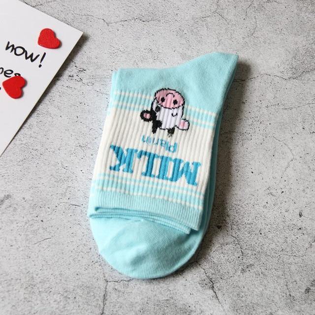 Fun Milk Flavor Design Crew Socks - Hot Like Kimchi